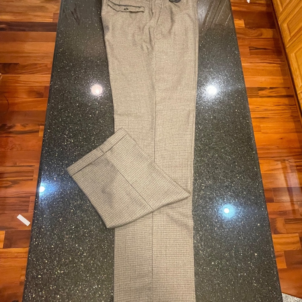 Next Mens 34 Formal Suit Dress Pants / Trousers Check Tapered Brown - Li…